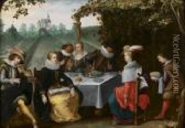 Scene De Banquet A La Campagne Oil Painting - Louis de Caullery