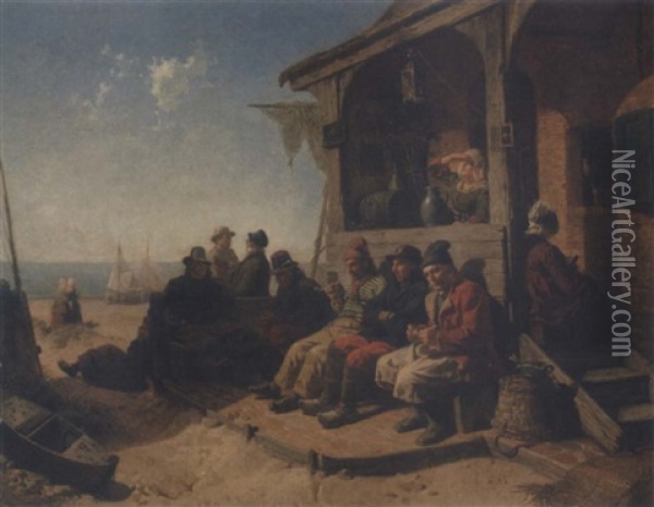 Die Rast Der Fischer Am Meer Oil Painting - Rudolf Jordan