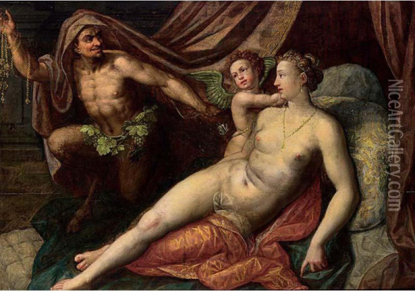 Venus And Cupid Together With A Satyr Oil Painting - Dirck de Quade Van Ravesteyn