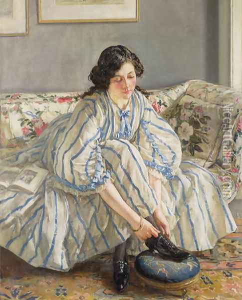 Tying her Shoe Oil Painting - Sir Walter Russell