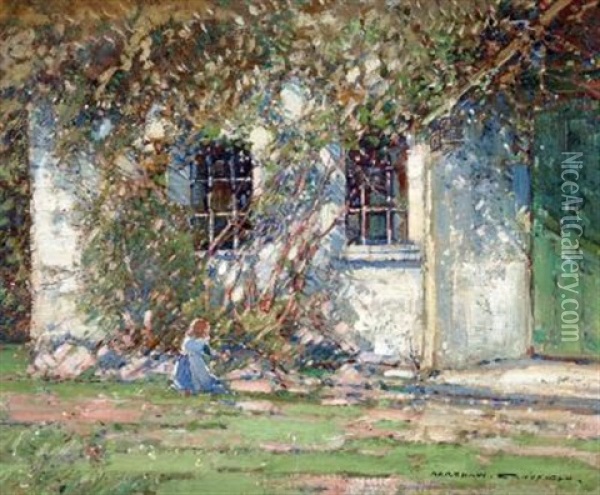 Figure In A Cottage Garden Oil Painting - Kershaw Schofield
