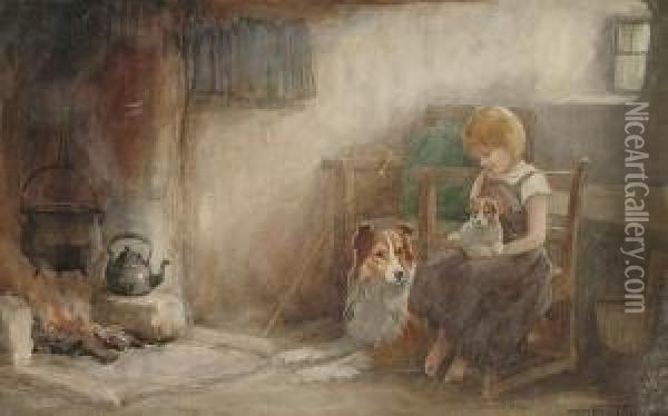 An Interior Of A Shepherd's Cottage Oil Painting - Andrew Scott Rankin