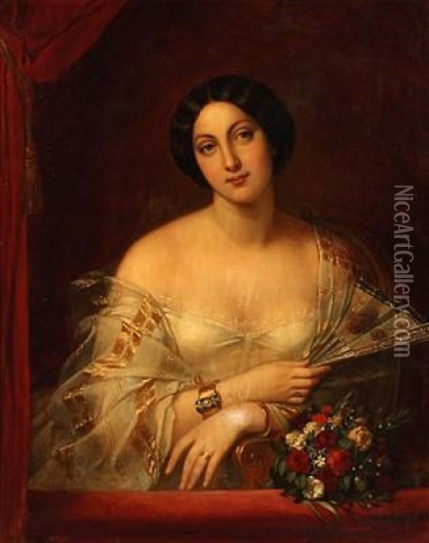 Portrait Of A Woman In White Dress Oil Painting - Charlemagne-Oscar Guet