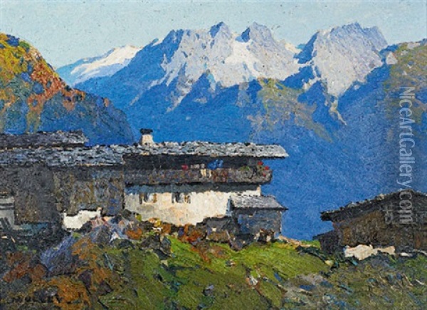 Hof Im Gebirge Oil Painting - Oskar Mulley