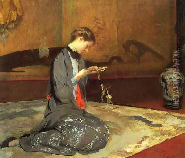 Cutting Origami Oil Painting - Edmund Charles Tarbell