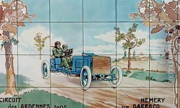 Hemery driving a Darracq car in the Circuit des Ardennes of 1905 Oil Painting - Ernest Montaut