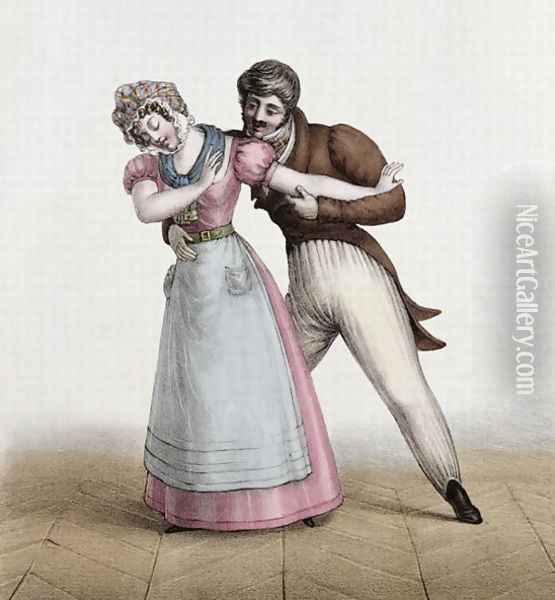 La Bonne et le Patron Galant, c.1830 Oil Painting - Villain