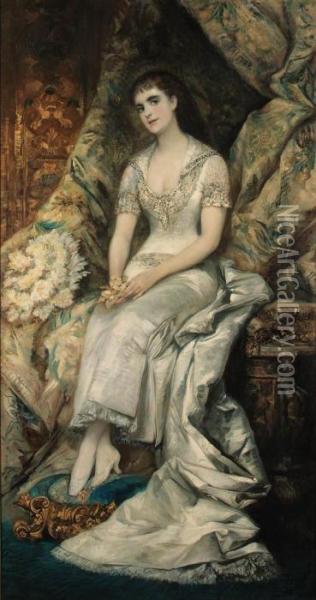 An Elegant Lady, Possibly Baroness Teschenberg Oil Painting - Hans Makart
