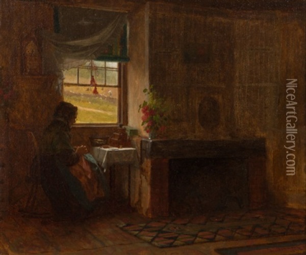 Interior Of A Farmhouse In Maine Oil Painting - Eastman Johnson