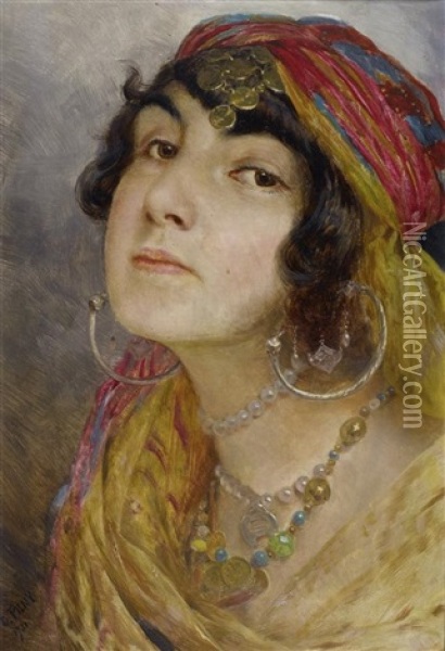 Portrait Einer Orientalin Oil Painting - Otto Pilny