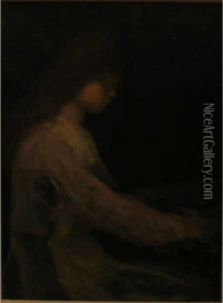 Young Girl Playing Piano Oil Painting - Arthur Bowen Davies