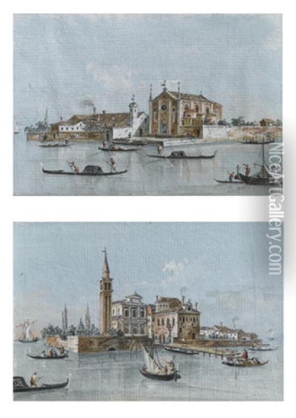 Isola Di S. Cristoforo, Venezia (+ Isola Di S. Spirito, Venezia; 2 Works) Oil Painting - Giacomo Guardi