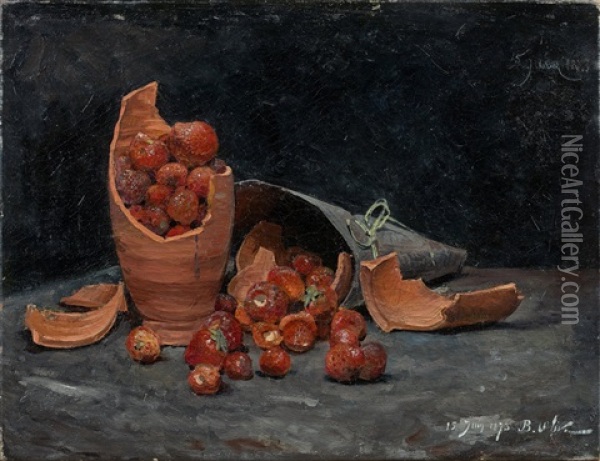 Fraises Et Pot De Terre Brise Oil Painting - Jean Baptiste Olive