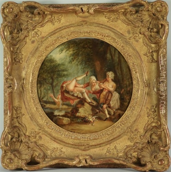 Scene Erotique Dans Un Paysage Oil Painting - Pierre Antoine Baudouin