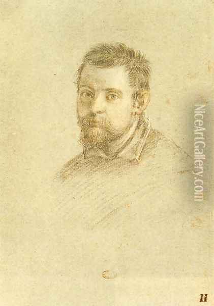 Portrait of Annibale Carracci c. 1614 Oil Painting - Ottavio Leoni