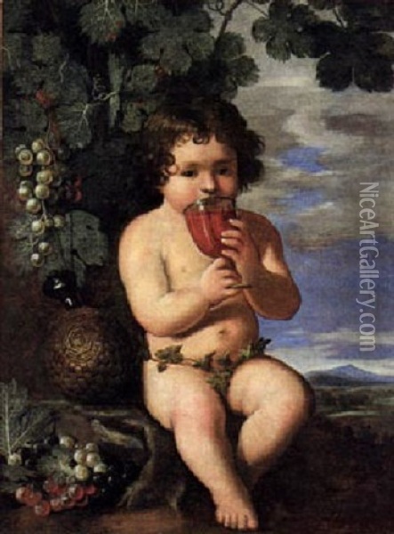 Trinkender Bacchus In Einer Landschaft Oil Painting - Baccio (Bartolommeo) del Bianco