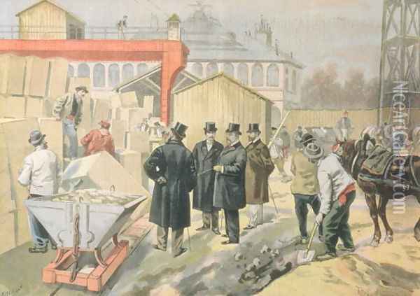 The Prince of Wales 1841-1910 Visiting the Building Site of the 1900 Universal Exhibition, from Le Petit Journal, 20th March 1898 Oil Painting - Oswaldo Tofani