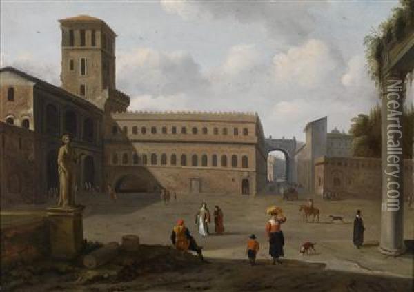 View Of A Roman Palace Oil Painting - Jan Cornelis Holblock
