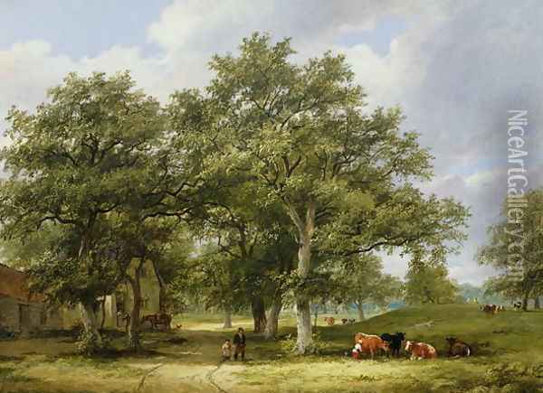 Cattle Grazing Oil Painting - James Stark