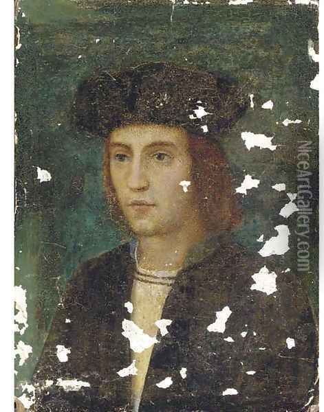 Portrait of a gentleman, bust-length, in a black cap Oil Painting - Hans Holbein the Younger