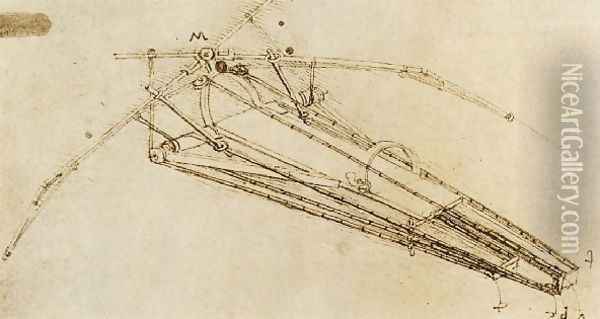 Drawing Of A Flying Machine Oil Painting - Leonardo Da Vinci