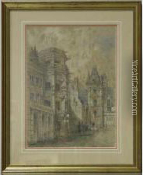 Chateau De Blois, Lescalier Francoisier Oil Painting - Leon-Jean-Basile Perrault