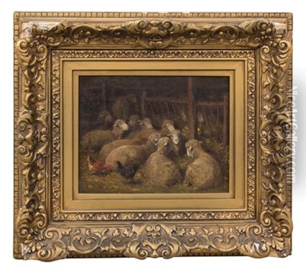 Sheep In The Stable Oil Painting - Charles Emile Jacque