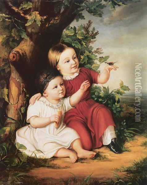 Roza and Eszter Csanak 1852 Oil Painting - Soma Orlai Petrich