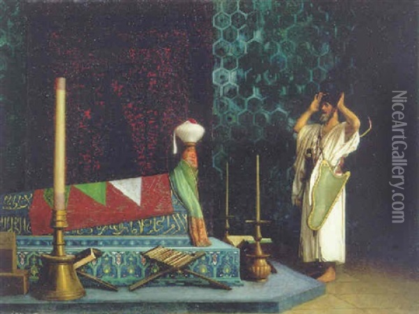 Prayer At The Sultan's Tomb (the Grief Of Akubar) Oil Painting - Jean-Leon Gerome