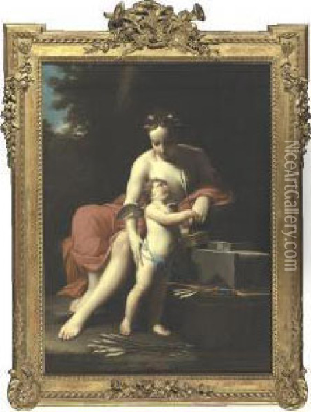 Venus With Cupid Dipping His Arrows Oil Painting - Marcantonio Franceschini