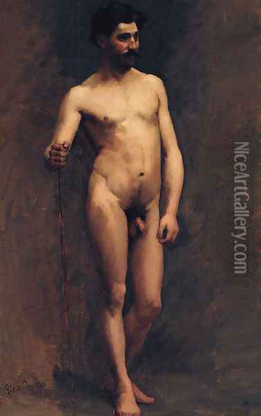 A Male Nude, Standing Oil Painting - Alexandre Cabanel