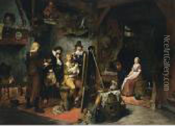 'david Teniers In Seinem Atelier' Oil Painting - Heinrich Schlitt