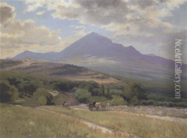 Travellers In A Georgian Landscape Oil Painting - Vasili Ivanovich Navazov