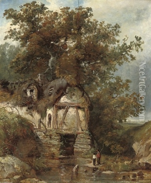 Figures Before A Ruined Watermill Oil Painting - Francis Danby
