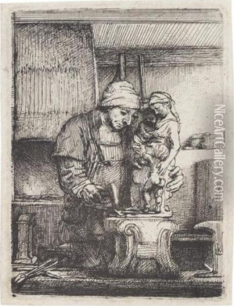 The Goldsmith (bartsch, Hollstein 123; Hind 285; Bjorklund & Barnard 55-d) Oil Painting - Rembrandt Van Rijn