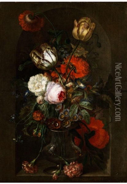 Stilleben Mit Rosen, Tulpen, Winden Und Tagetes Oil Painting - Jan Van Huysum