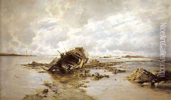 Barco naufragado Oil Painting - Carlos de Haes