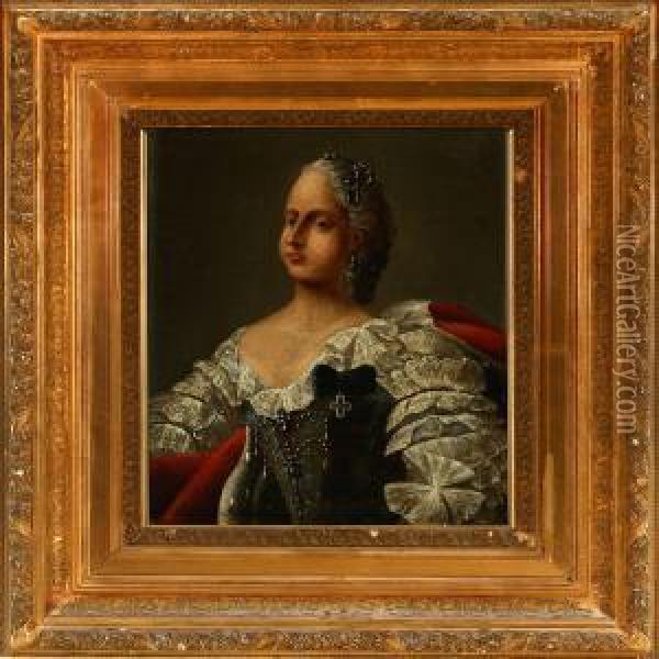 Portrait Of Queen Louise Of Denmark Oil Painting - Carl Gustav Pilo