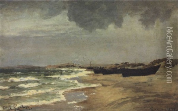 Bade Pa Skagen Strand Oil Painting - Carl Ludvig Thilson Locher