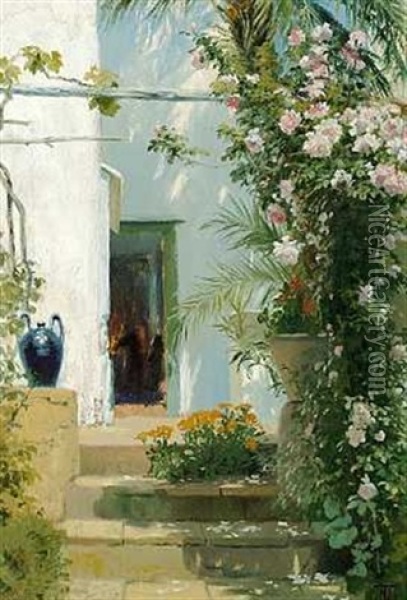 Blomstrende Roser, Capri Oil Painting - Thorvald Simeon Niss