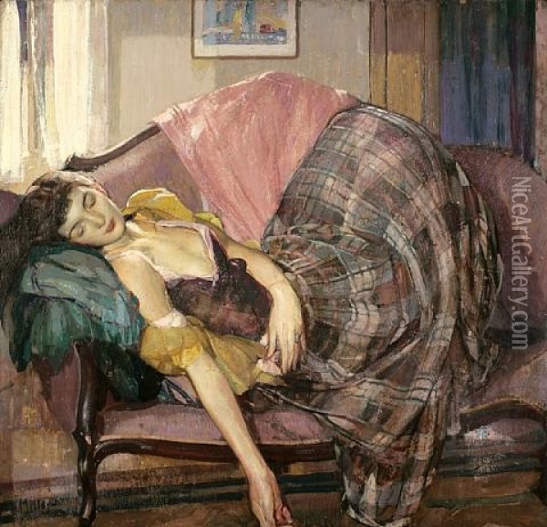 The Plaid Skirt Oil Painting - Richard Edward Miller