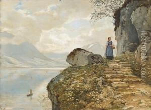 Junge Frau Oberhalb Des Vierwaldstattersees. Oil Painting - Gustave Paul, Pere Robinet