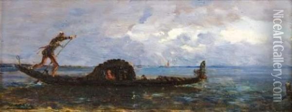 Gondole A Venise. Oil Painting - Felix Ziem