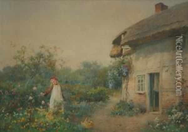 A Cottage Garden In Buckinghamshire Oil Painting - Benjamin D. Sigmund