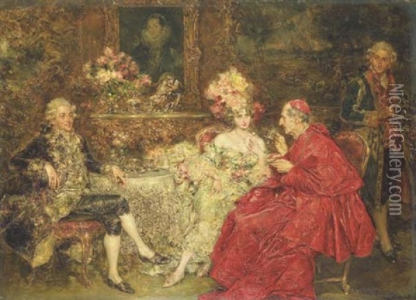 Tea With The Cardinal Oil Painting - Juan Pablo Salinas