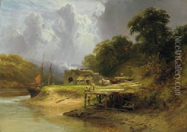 Timber Hauling On The Dart Oil Painting - George Cole
