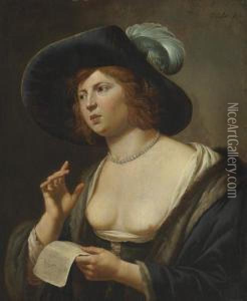 A Woman Singing Oil Painting - Jan Van Bijlert