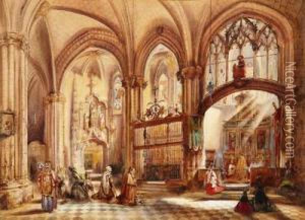 Interior De La Catedral De Granada Oil Painting - William Henry Lake Price