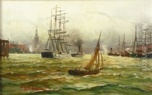 Schiffe Im Hamburger Hafen Oil Painting - Alfred Serenius Jensen