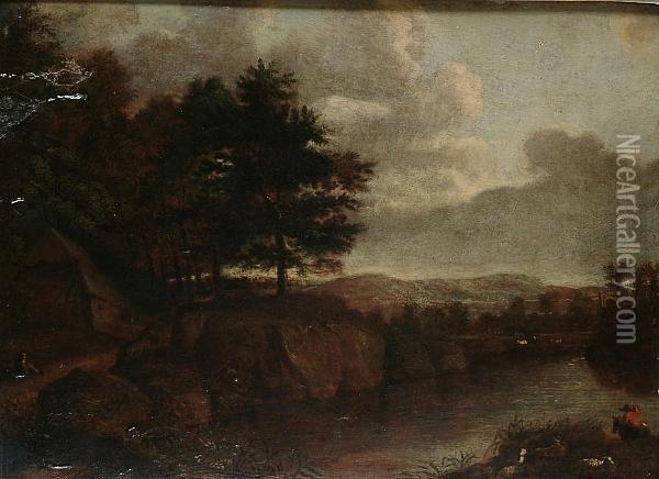 Extensive River Landscape With Cattle And Man On Horseback In The Foreground Oil Painting - Jacob Fopsen van Es